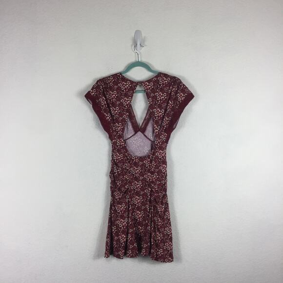 Free People Sweet Talker Lace Mini Dress Size XS Burgundy Floral 90s Grunge Boho - Picture 15 of 16